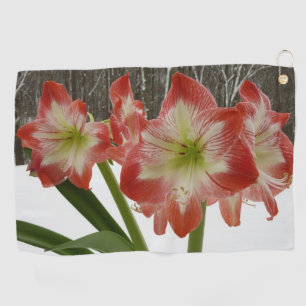 Toalla De Golf Amaryllis en floral de invierno en la nieve roja f