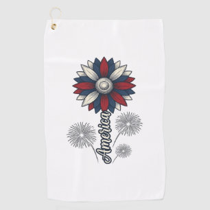 Toalla De Golf América Patriótica Flor Fuegos Artificiales Diseño
