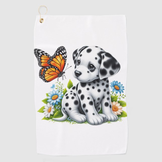 Toalla De Golf Amigos de Cute Dalmatian/Butterfly (Anverso)