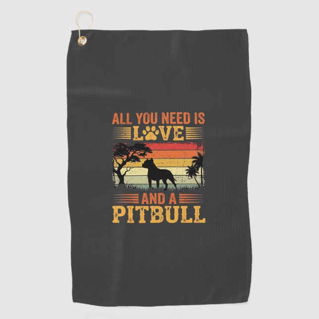Toalla De Golf Amor de Pitbull Atardecer Retro Perro (Anverso)