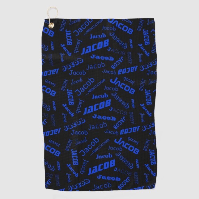 Toalla De Golf Añadir cualquier nombre o palabra | Azul y negro (Anverso)