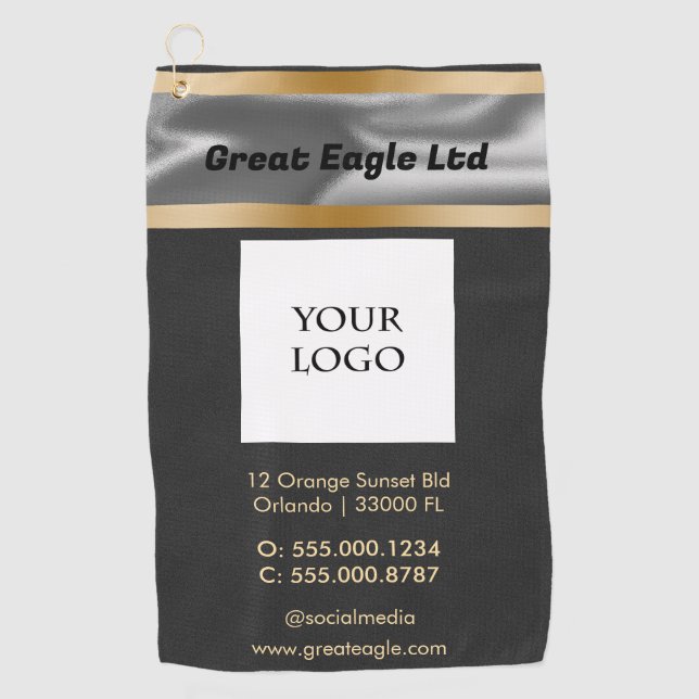 Toalla De Golf Ante negro con negocios Gold y Silver (Anverso)