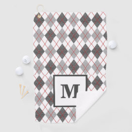 Toalla De Golf Argyle Cuadros Rojo Gris Plateado Golf Monograma P
