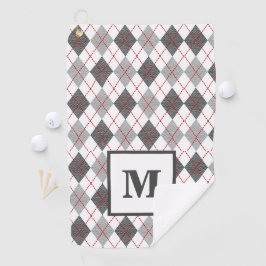 Toalla De Golf Argyle Cuadros Rojo Gris Plateado Golf Monograma P