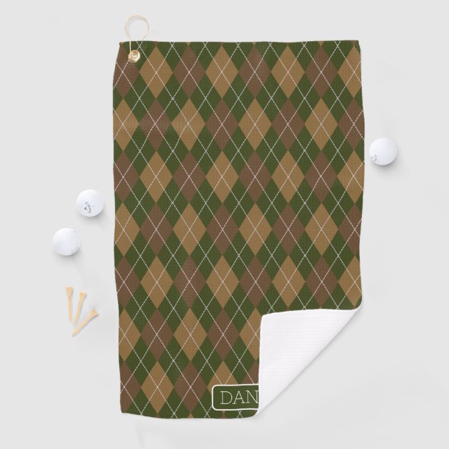 Toalla De Golf Argyle en Camo Green y Brown con nombre o iniciale (In situ)