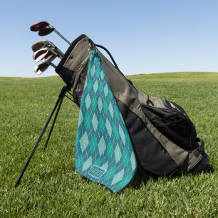 Toalla De Golf Argyle en Verde azulado y Aqua con tu nombre o ini