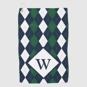 Toalla De Golf Argyle Monograma Azul y Verde