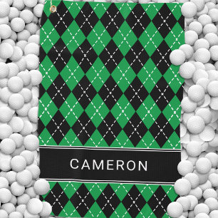 Toalla De Golf Argyle Plaid Crear nombre personalizado Negro Verd
