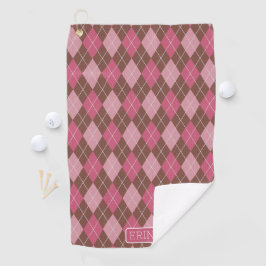 Toalla De Golf Argyle rosa y marrón con tu nombre o iniciales