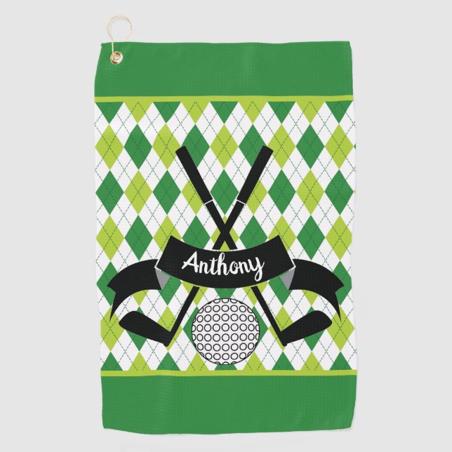 Toalla De Golf Argyle Verde Personalizado (Anverso)