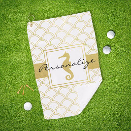Toalla De Golf Art Deco Ocean Wave Pattern Gold Purpurina Seahors