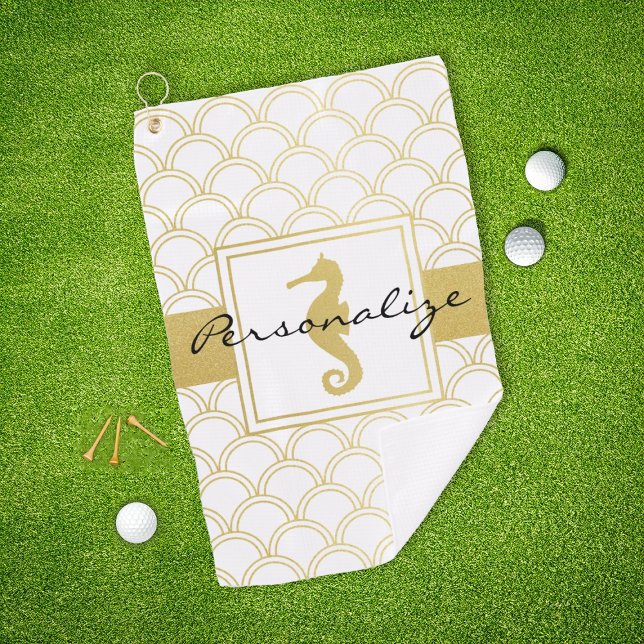 Toalla De Golf Art Deco Ocean Wave Pattern Gold Purpurina Seahors (Subido por el creador)