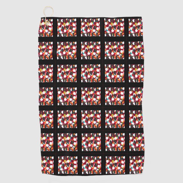 Toalla De Golf Arte de cuadrados con motivos en el borde negro di (Anverso)