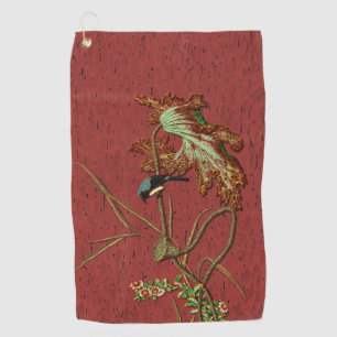 Toalla De Golf Arte de Loto de Pájaro Japonés Rojo Antiguo G.A. A