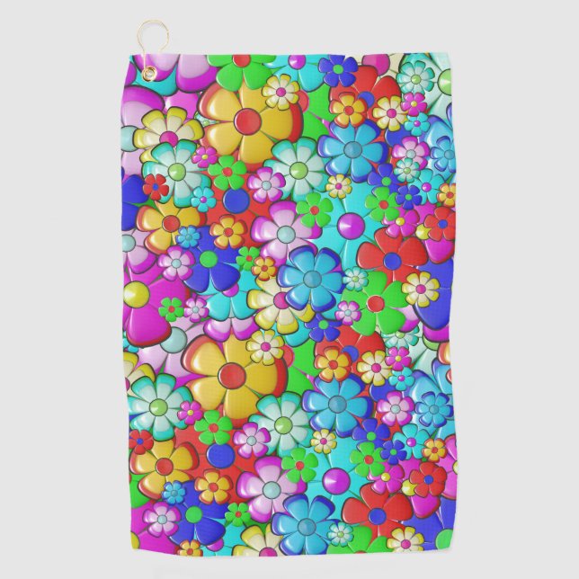 Toalla De Golf Arte floral retro hippy (Anverso)
