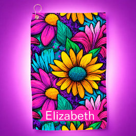 Toalla De Golf Arte Pop Neon de Flor de Margarita Personalizado