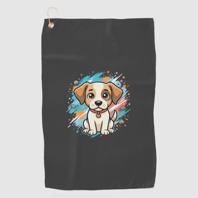Toalla De Golf Arte vectorial de perro lindo con salpicaduras de  (Anverso)