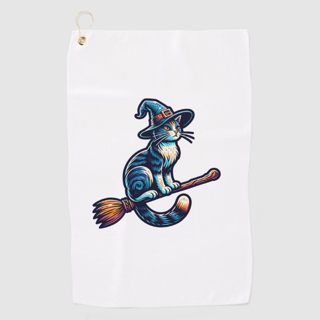 Toalla De Golf Asistente para gatos Halloween Bruja Mystical Cat  (Anverso)