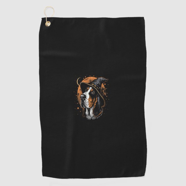 Toalla De Golf Asistente para perro de Halloween en Basset Gorra  (Anverso)