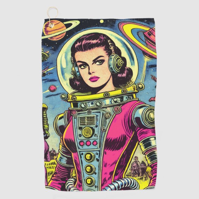 Toalla De Golf Astronauta vintage Sci-Fi Comics (Anverso)