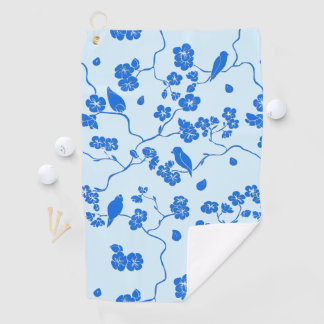 Toalla De Golf Aves con flores de cerezo azules en azul