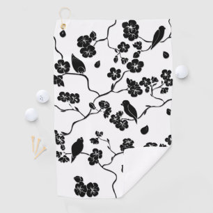 Toalla De Golf Aves con motivos blancos y negros en flores de cer