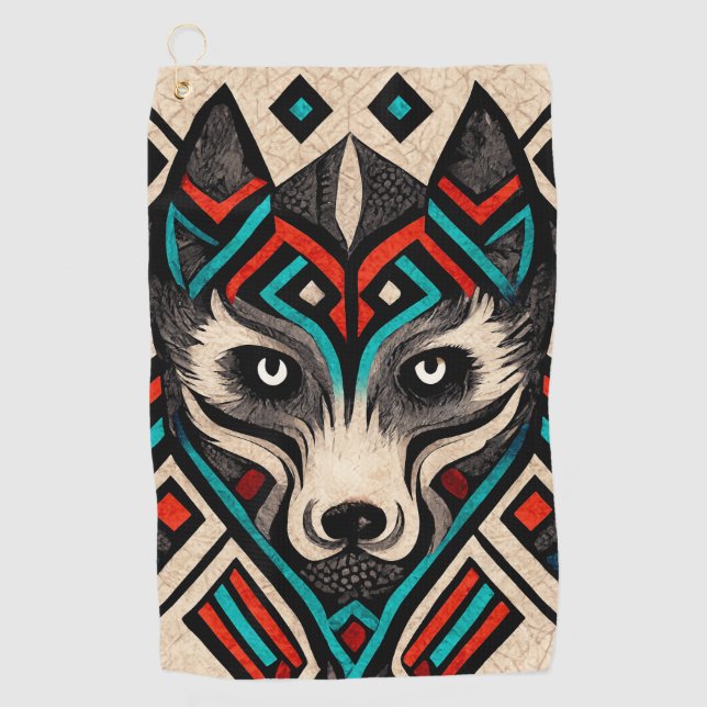 Toalla De Golf Aztec Wolf Face (Anverso)