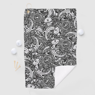 Toalla De Golf Azteca Axolotl Xolotl Patrón Tribal Negro & Blanco
