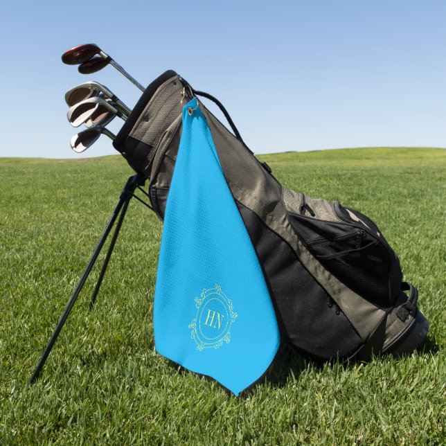 Toalla de Golf Azul Claro Personalizada con Inicia (Verde)
