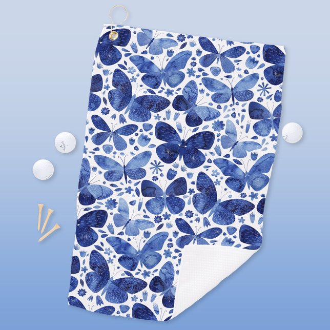 Toalla De Golf Azul de agua de mariposas (Blue butterfly pattern golf towel)