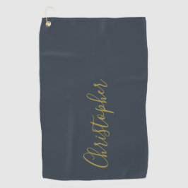 Toalla De Golf Azul Marino Dorado Elegante Nombre Personalizado M