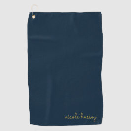Toalla De Golf Azul Marino Dorado Script  | Monograma Moderno Ele