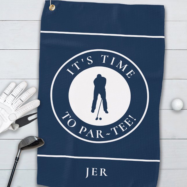 Toalla De Golf Azul Marino Es Hora de Divertirse Monograma para É (Navy Blue Its Time to Par Tee Fun Monogram For Him Golf Towel)
