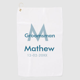 Toalla De Golf Azul marino groomsman letra nombre fecha masculino