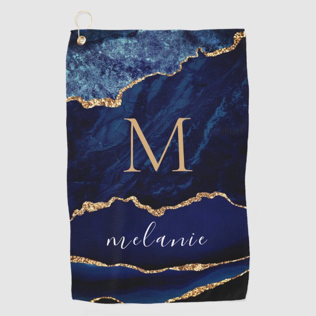 Toalla de Golf Azul Marino Oro Personalizada con N (Anverso)