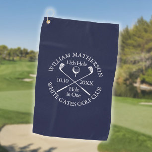 Toalla De Golf Azul Marino Personalizado Hoyo en Uno
