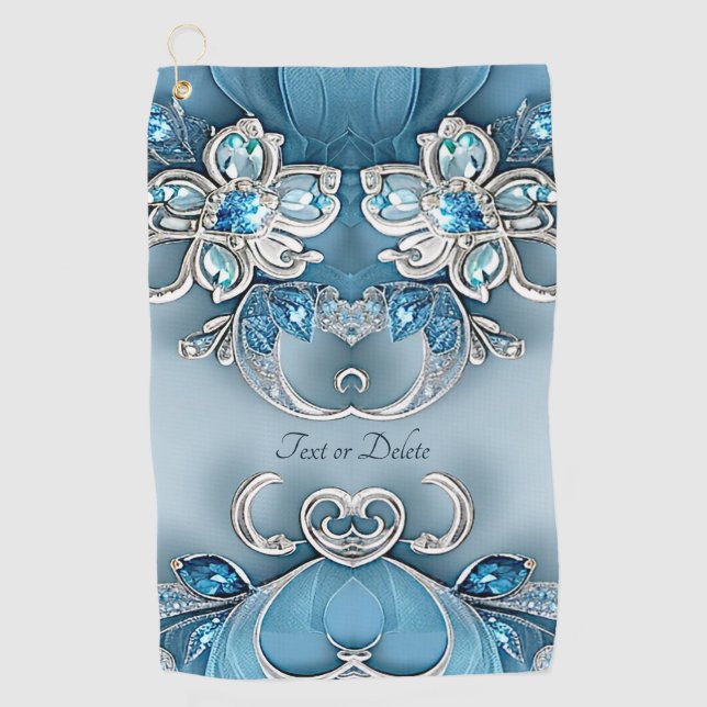 Toalla de Golf Azul Ornate Floral (Anverso)