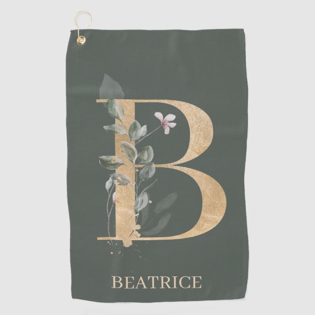 Toalla De Golf B Monograma Floral Personalizado (Anverso)
