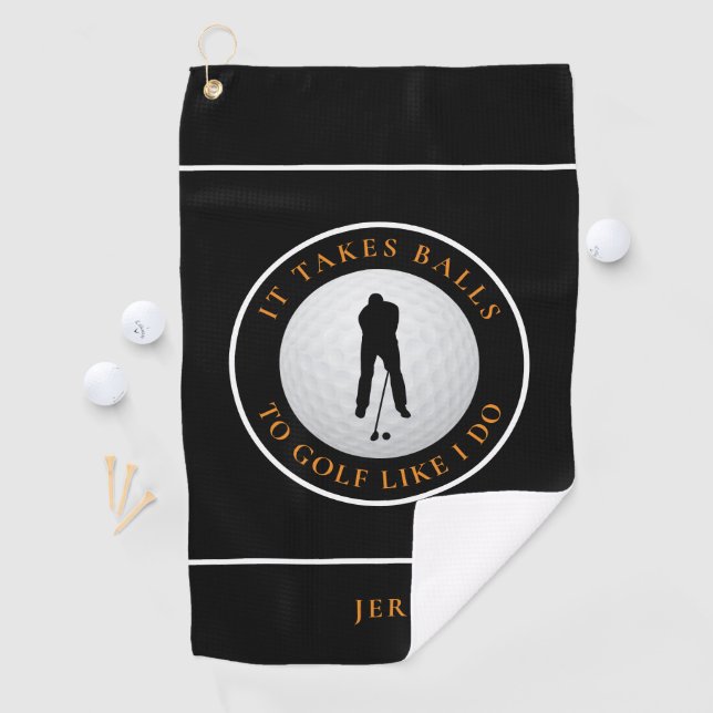 Toalla De Golf Balls Humor Golfer Sports Monogramado Naranja Negr (In situ)