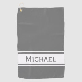 Toalla De Golf Banda blanca gris Banda moderna Nombre Monograma