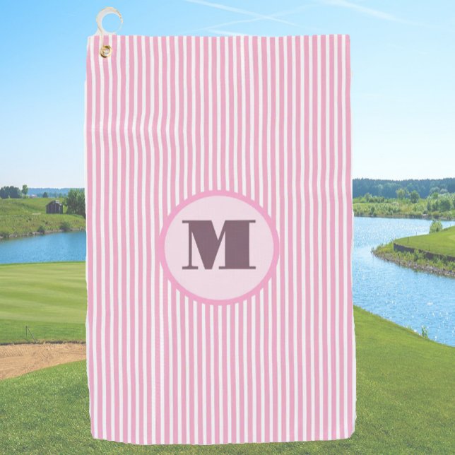 Toalla De Golf Banda preppy rosa monograma personalizado mujeres (Subido por el creador)