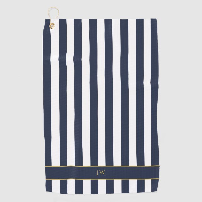 Toalla De Golf Bandas azules y blancas rayadas de la Marina Monog (Anverso)