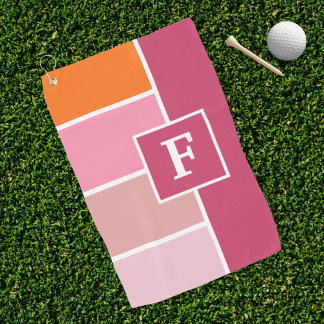 Toalla De Golf Bandas en rosa, blanco y naranja con Monograma