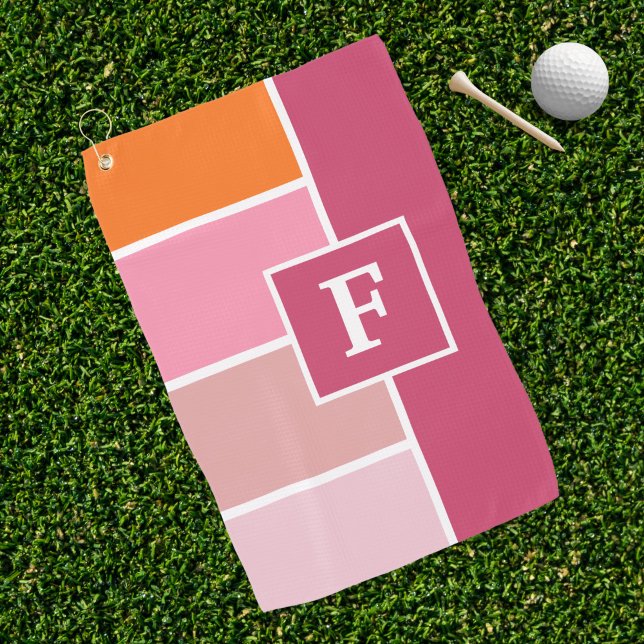 Toalla De Golf Bandas en rosa, blanco y naranja con Monograma (Subido por el creador)