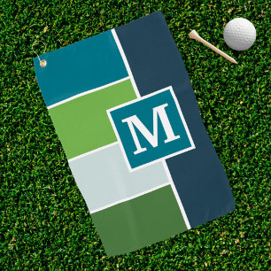Toalla De Golf Bandas grandes en azul y verde con monograma