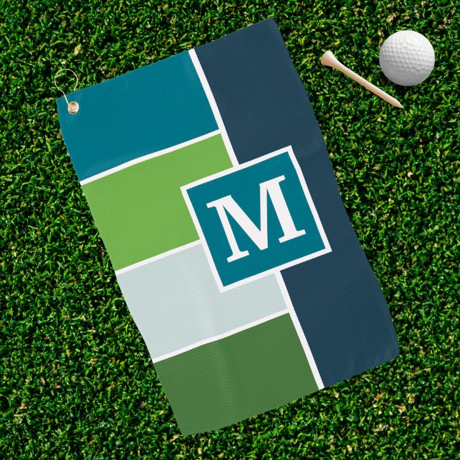 Toalla De Golf Bandas grandes en azul y verde con monograma (Subido por el creador)