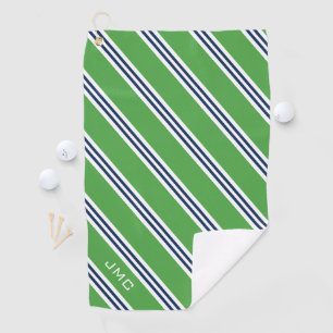 Toalla De Golf Bandas verdes y azules monogramo de 3 letras