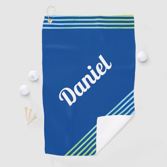 Toalla De Golf Bandas verticales azules Nombre jugador moderno Go (In situ)