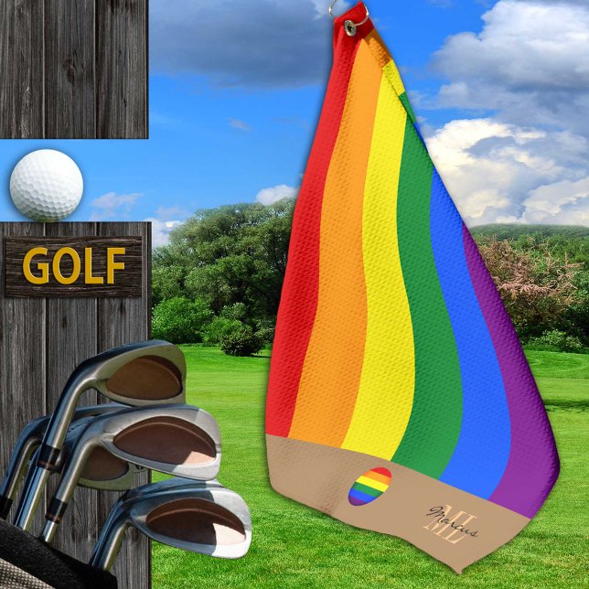 Toalla De Golf Bandera arcoiris y golf de orgullo monogramado / L (Subido por el creador)