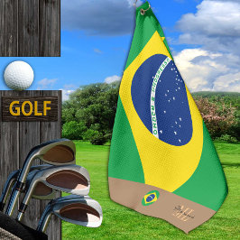 Toalla De Golf Bandera brasileña y deportes monogramados de golf